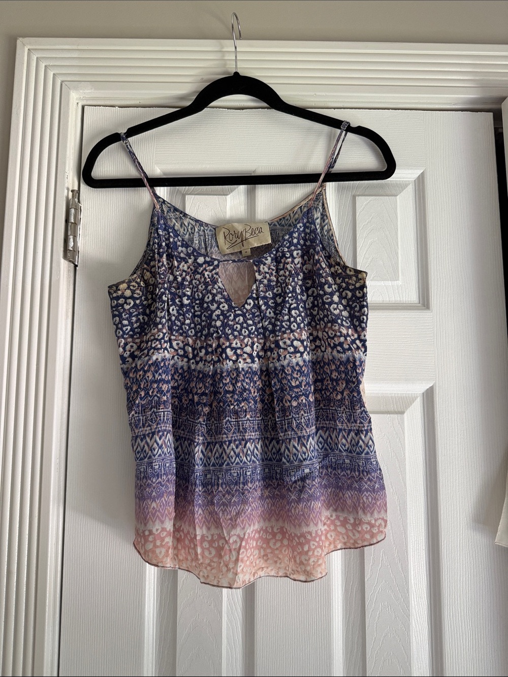 Rory Beca Blue Purple Pink 100% Silk Printed Spaghetti Strap Camisole